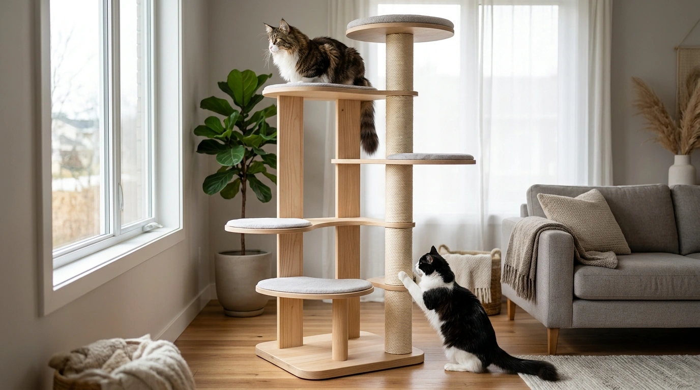 53-Inch Modern Wooden Cat Tree: Stable Scratching Hub